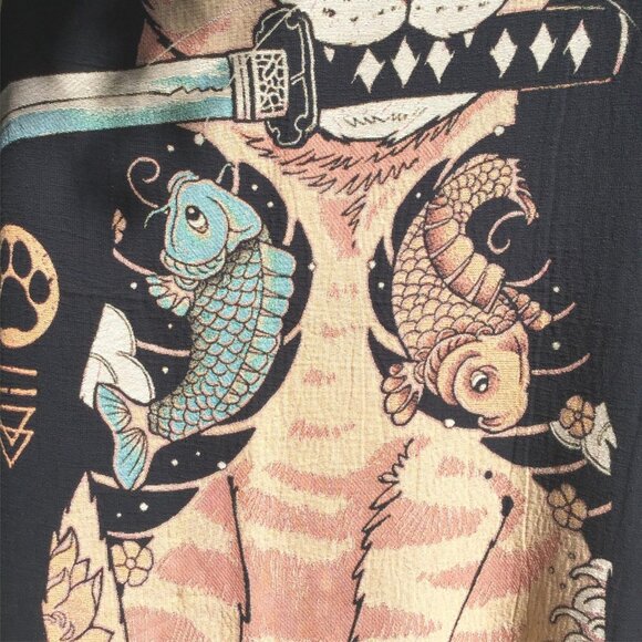 Vincent Trinidad Cat Knife Woven Blanket Tapestry Tattoo Katana Fish Japonism - Picture 3 of 10